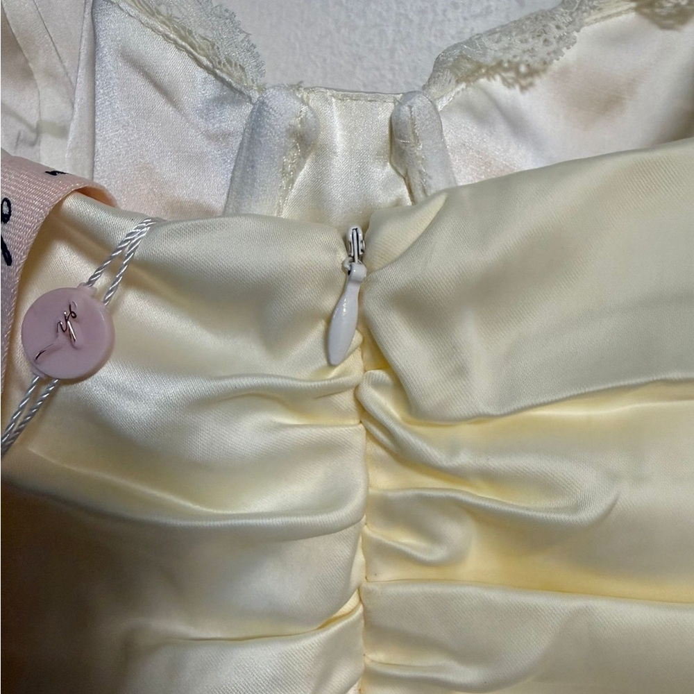 Oh Polly Satin Cowl Ruched Mini Dress – Oyster White (Size 10) - Picture 3 of 13